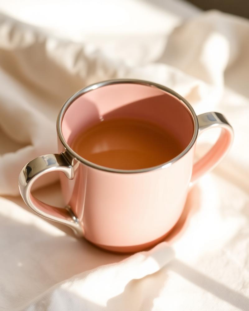 Blush Ceramic Mug, Silver Rim